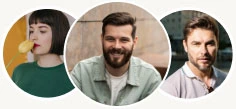 Montagem de três retratos ilustrativos.